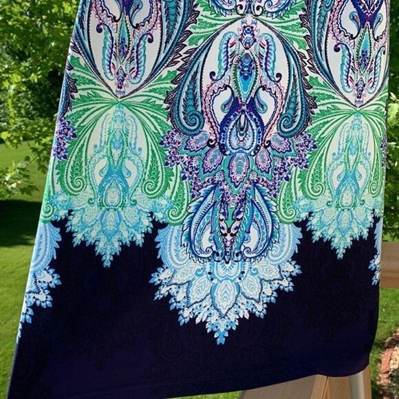 Eliza J Paisley lightweight lined‎ Stretchy Comfy Blue Green Spring Dress Sz 4 - Picture 4 of 7